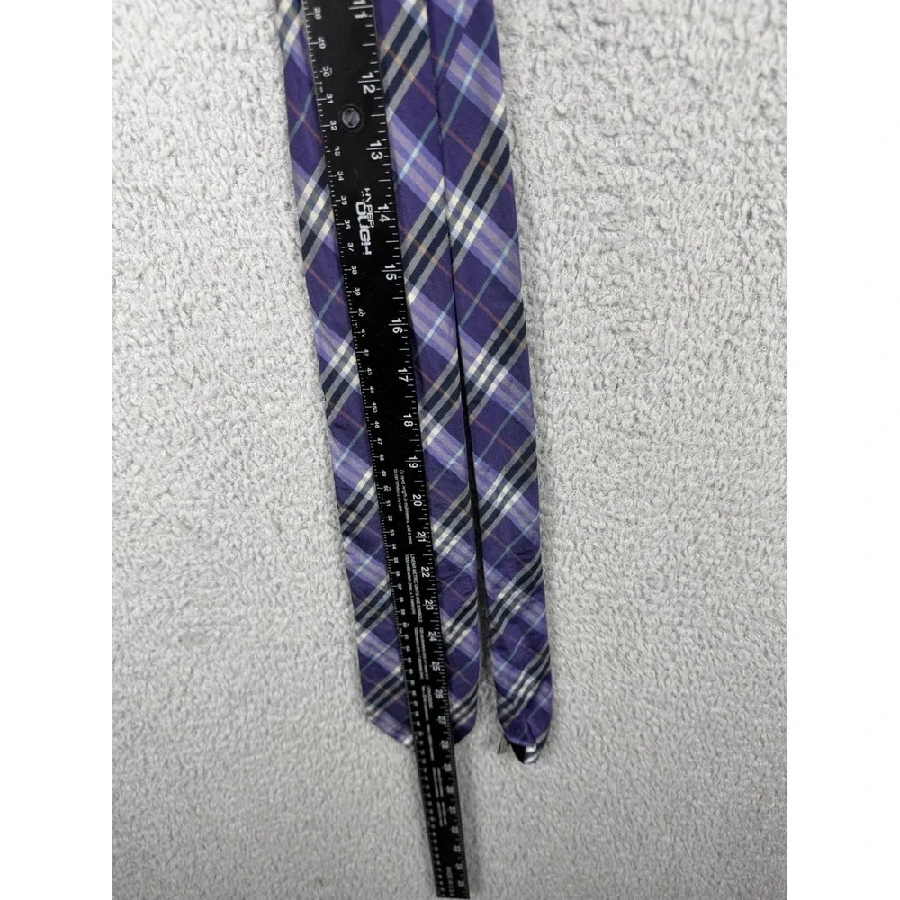 Burberry 100% Silk Black Purple Nova Check Black Neck Tie Plaid